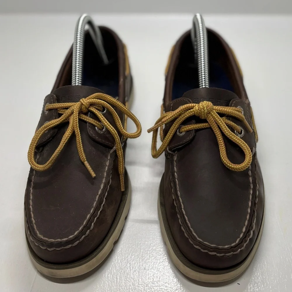 Sperry Men’s Brown Leather Boat Shoes Size 7.5M Classic Moc Toe Deck Shoes